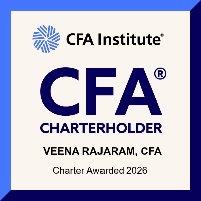 CFA Institute badge: Veena Rajaram, CFA charterholder